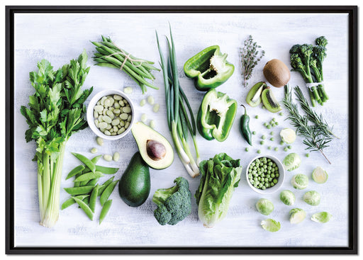 Grüne Gemüse Obst Vielfalt auf Leinwandbild gerahmt Größe 100x70