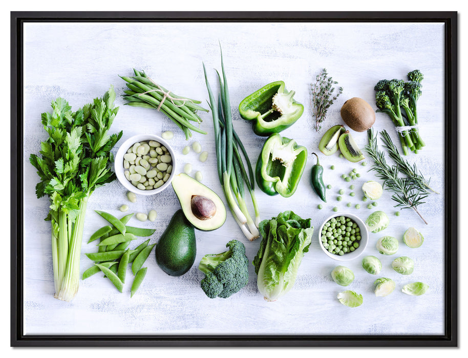 Grüne Gemüse Obst Vielfalt auf Leinwandbild gerahmt Größe 80x60