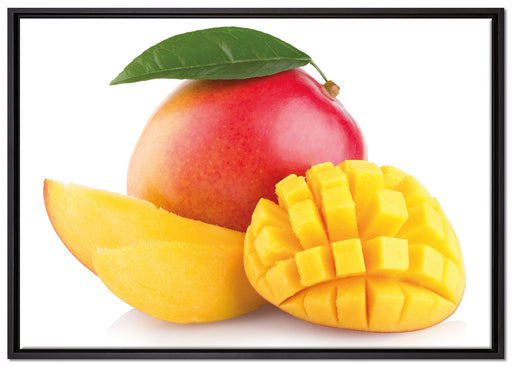 Zuckersüße aufgeschnittene Mango auf Leinwandbild gerahmt Größe 100x70