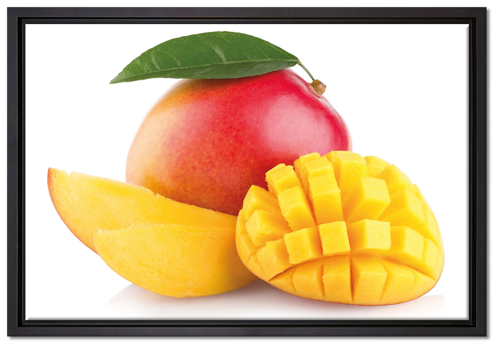 Zuckersüße aufgeschnittene Mango auf Leinwandbild gerahmt Größe 60x40