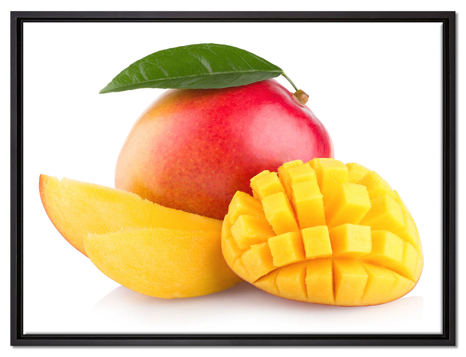 Zuckersüße aufgeschnittene Mango auf Leinwandbild gerahmt Größe 80x60