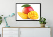 Zuckersüße aufgeschnittene Mango auf Leinwandbild gerahmt verschiedene Größen im Wohnzimmer