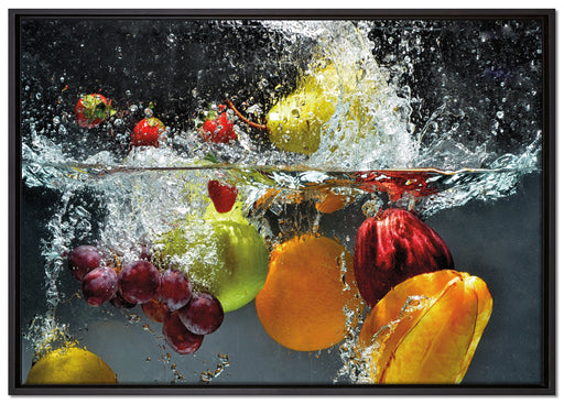 Früchte fallen ins Wasser auf Leinwandbild gerahmt Größe 100x70
