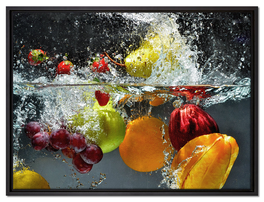 Früchte fallen ins Wasser auf Leinwandbild gerahmt Größe 80x60