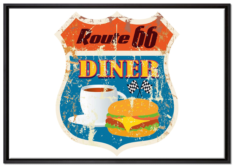 Altes Route 66 Schild Diner auf Leinwandbild gerahmt Größe 100x70
