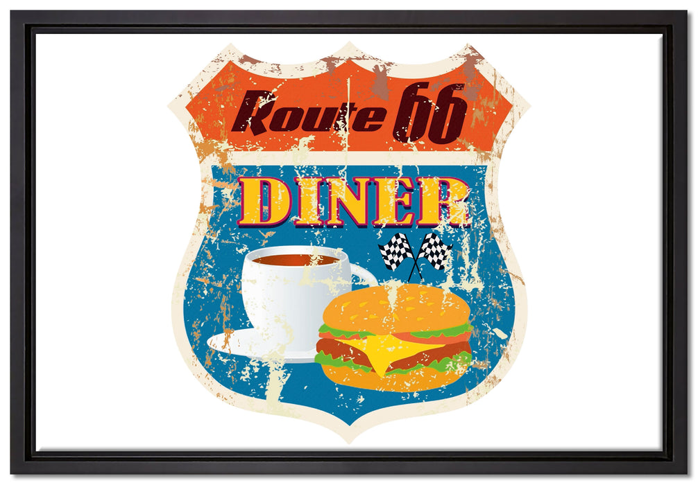Altes Route 66 Schild Diner auf Leinwandbild gerahmt Größe 60x40