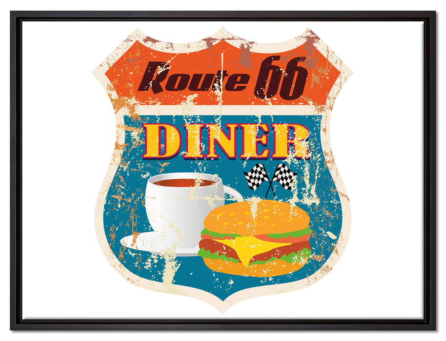 Altes Route 66 Schild Diner auf Leinwandbild gerahmt Größe 80x60