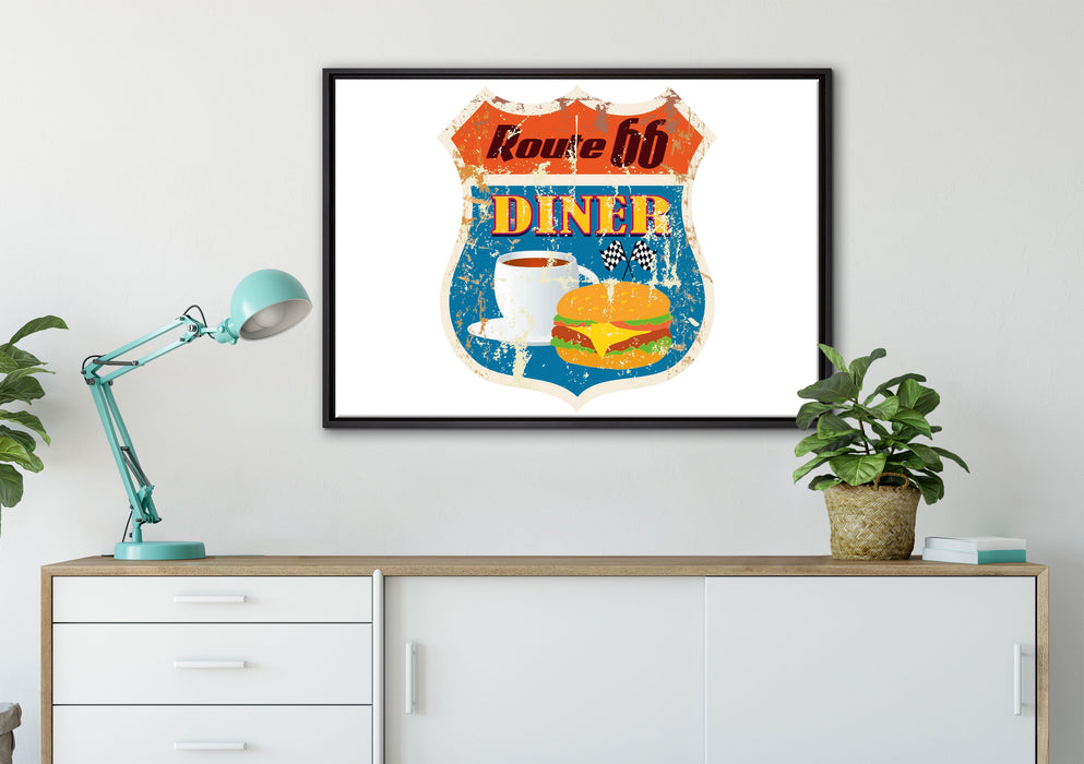 Altes Route 66 Schild Diner auf Leinwandbild gerahmt verschiedene Größen im Wohnzimmer