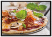 Pizza mit Schinken und Pilzen auf Leinwandbild gerahmt Größe 100x70