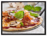 Pizza mit Schinken und Pilzen auf Leinwandbild gerahmt Größe 80x60