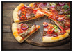 Leckere Pizza auf Holztisch auf Leinwandbild gerahmt Größe 100x70