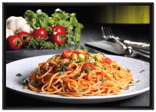 Leckere Spaghetti Italia auf Leinwandbild gerahmt Größe 100x70
