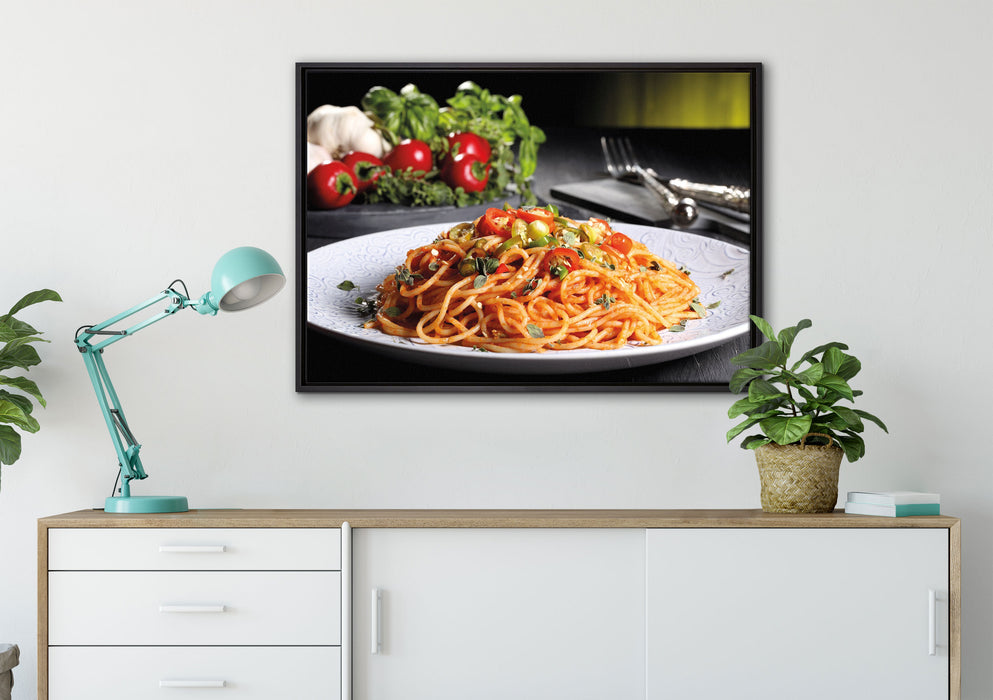 Leckere Spaghetti Italia auf Leinwandbild gerahmt verschiedene Größen im Wohnzimmer