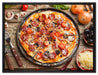 Leckere Pizza auf Holztisch auf Leinwandbild gerahmt Größe 80x60