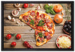 Pizza Italia auf Holztisch auf Leinwandbild gerahmt Größe 60x40