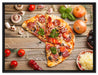 Pizza Italia auf Holztisch auf Leinwandbild gerahmt Größe 80x60