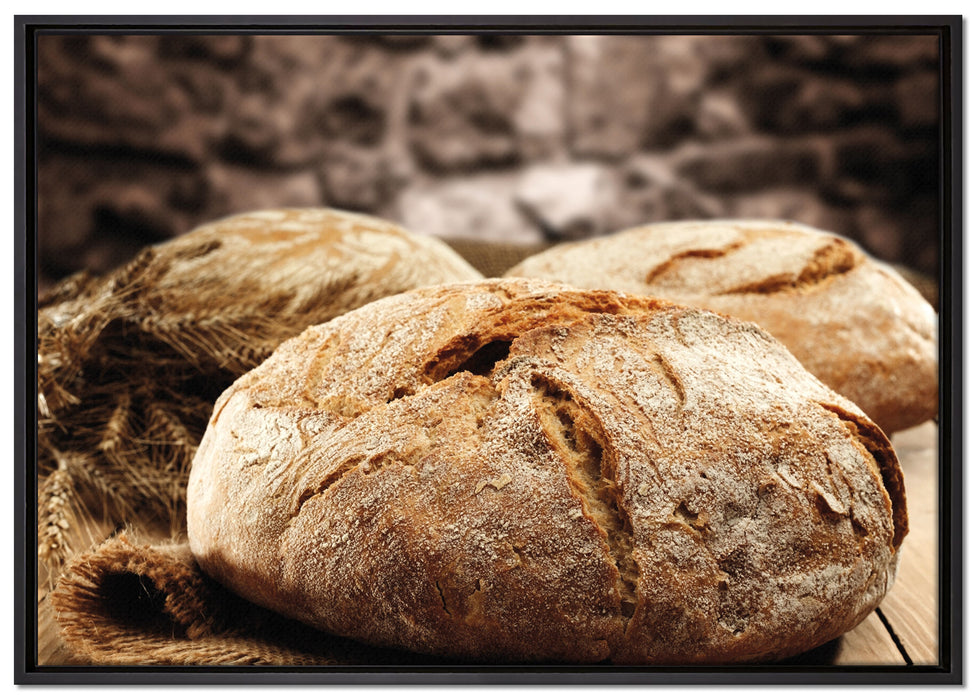 Frisch gebackenes Brot auf Leinwandbild gerahmt Größe 100x70