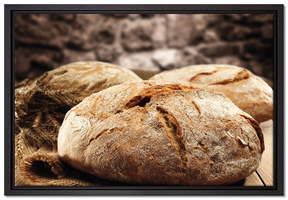 Frisch gebackenes Brot auf Leinwandbild gerahmt Größe 60x40