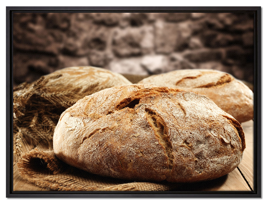 Frisch gebackenes Brot auf Leinwandbild gerahmt Größe 80x60