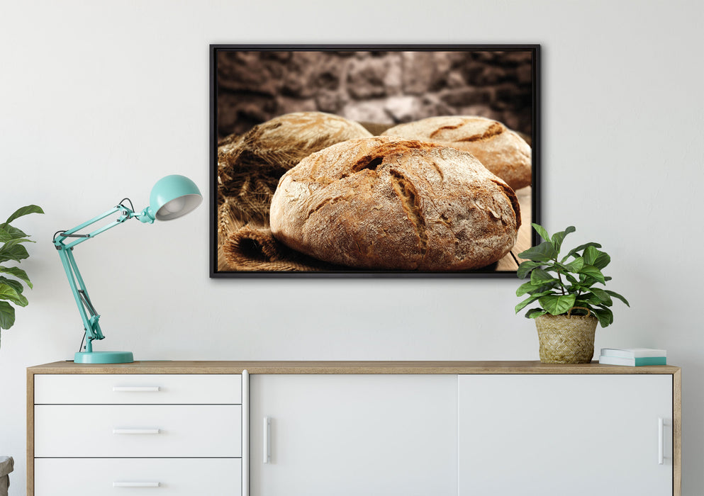 Frisch gebackenes Brot auf Leinwandbild gerahmt verschiedene Größen im Wohnzimmer