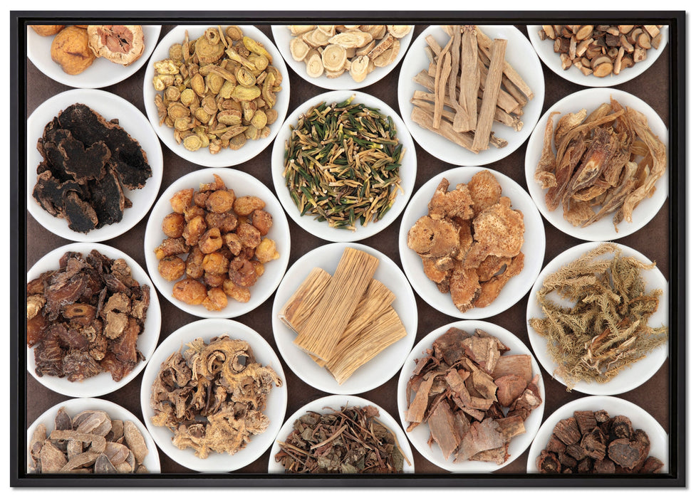 Gewürze in Schälchen auf Leinwandbild gerahmt Größe 100x70