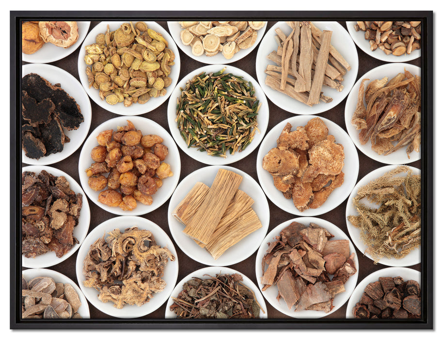 Gewürze in Schälchen auf Leinwandbild gerahmt Größe 80x60