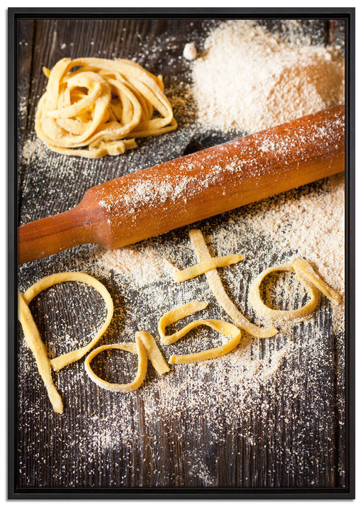 Frische Nudeln Pasta Italia auf Leinwandbild gerahmt Größe 100x70