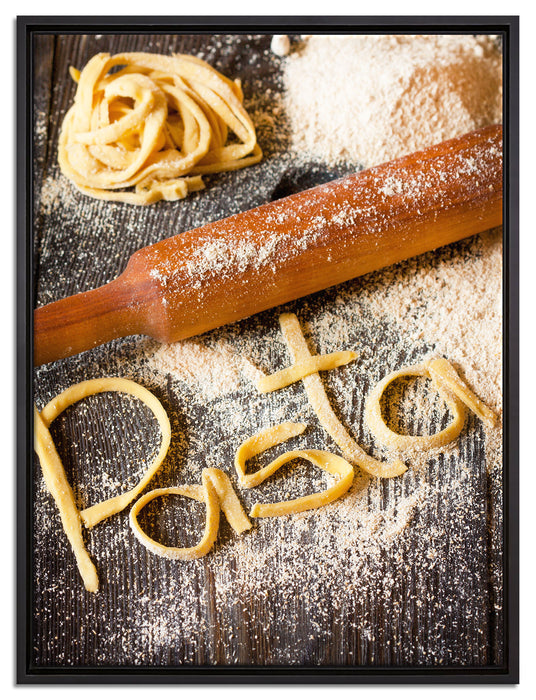 Frische Nudeln Pasta Italia auf Leinwandbild gerahmt Größe 80x60