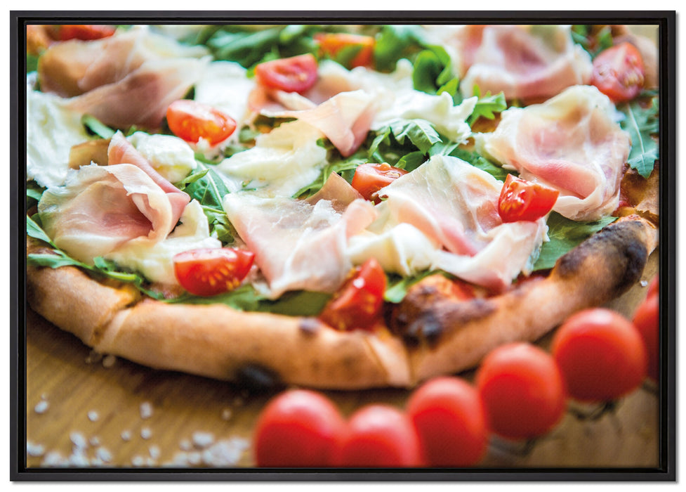Pizza mit Parmaschinken auf Leinwandbild gerahmt Größe 100x70