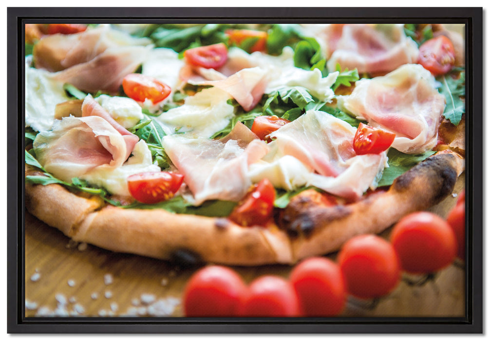 Pizza mit Parmaschinken auf Leinwandbild gerahmt Größe 60x40