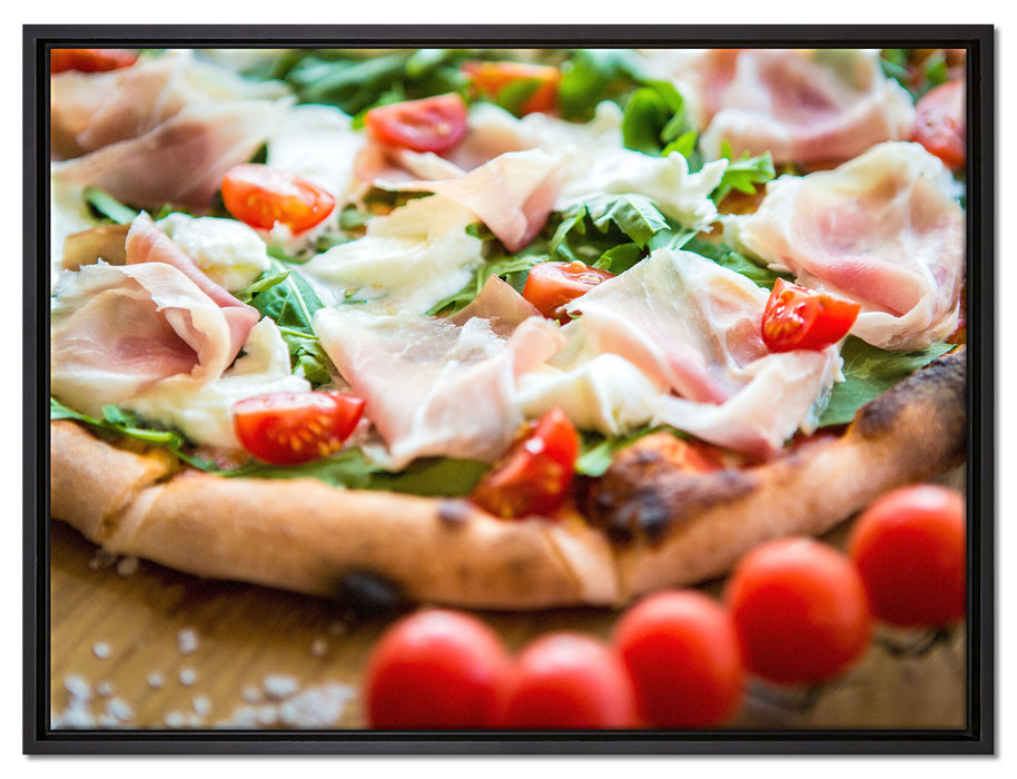 Pizza mit Parmaschinken auf Leinwandbild gerahmt Größe 80x60