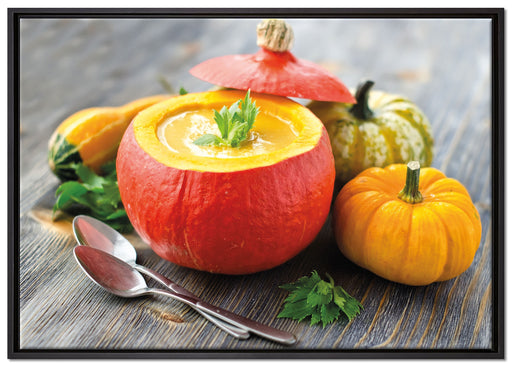 Leckere Kürbissuppe auf Leinwandbild gerahmt Größe 100x70
