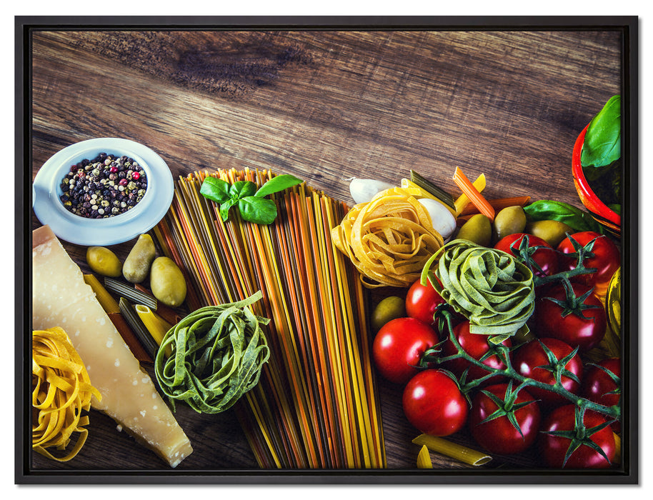 Pasta Italia mit Tomaten auf Leinwandbild gerahmt Größe 80x60