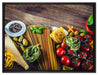 Pasta Italia mit Tomaten auf Leinwandbild gerahmt Größe 80x60