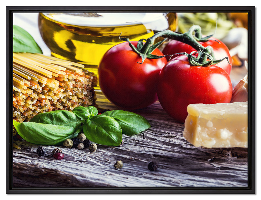 Spaghetti Tomaten Parmesan auf Leinwandbild gerahmt Größe 80x60