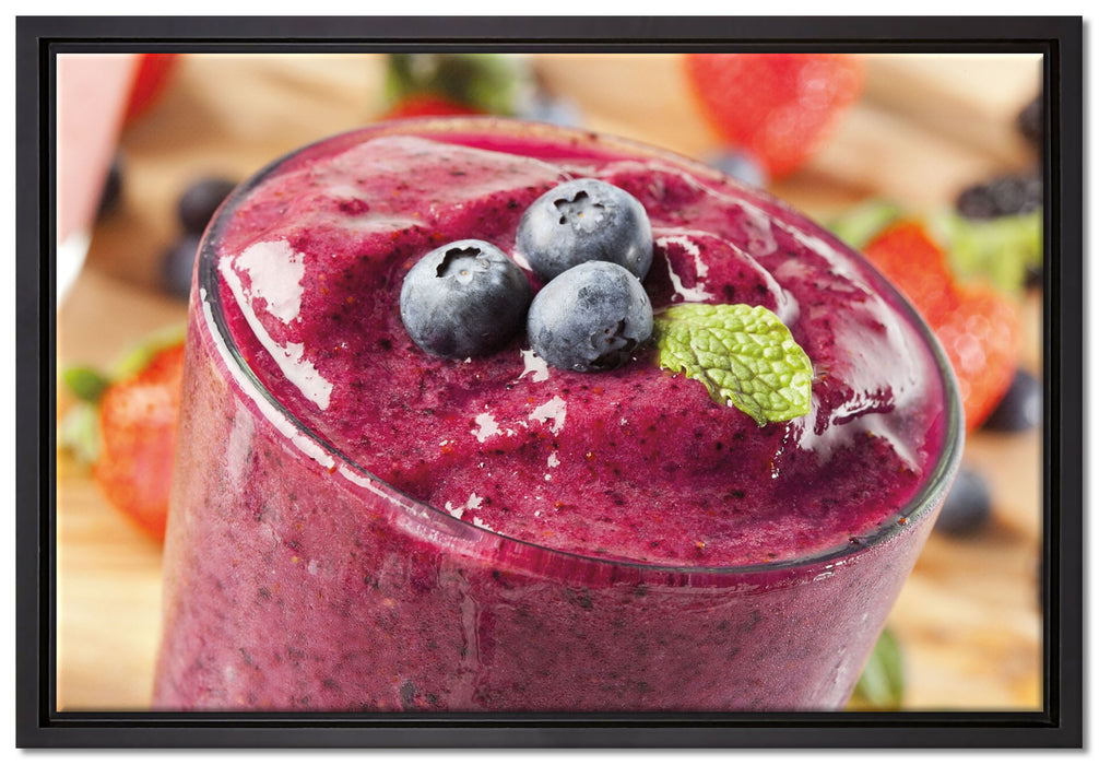 Leckerer Blaubeershake auf Leinwandbild gerahmt Größe 60x40