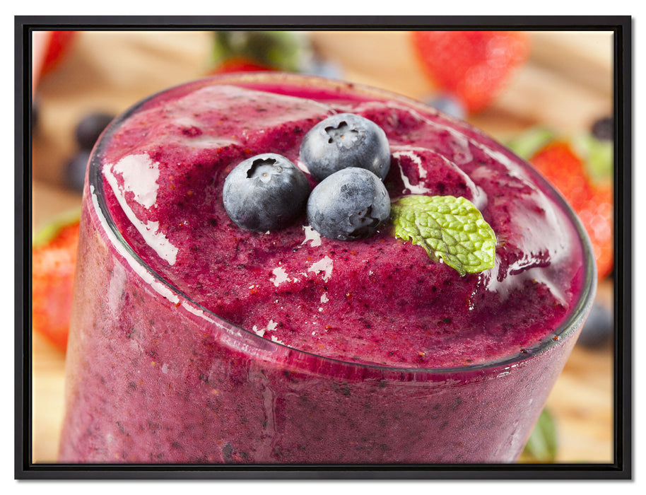 Leckerer Blaubeershake auf Leinwandbild gerahmt Größe 80x60