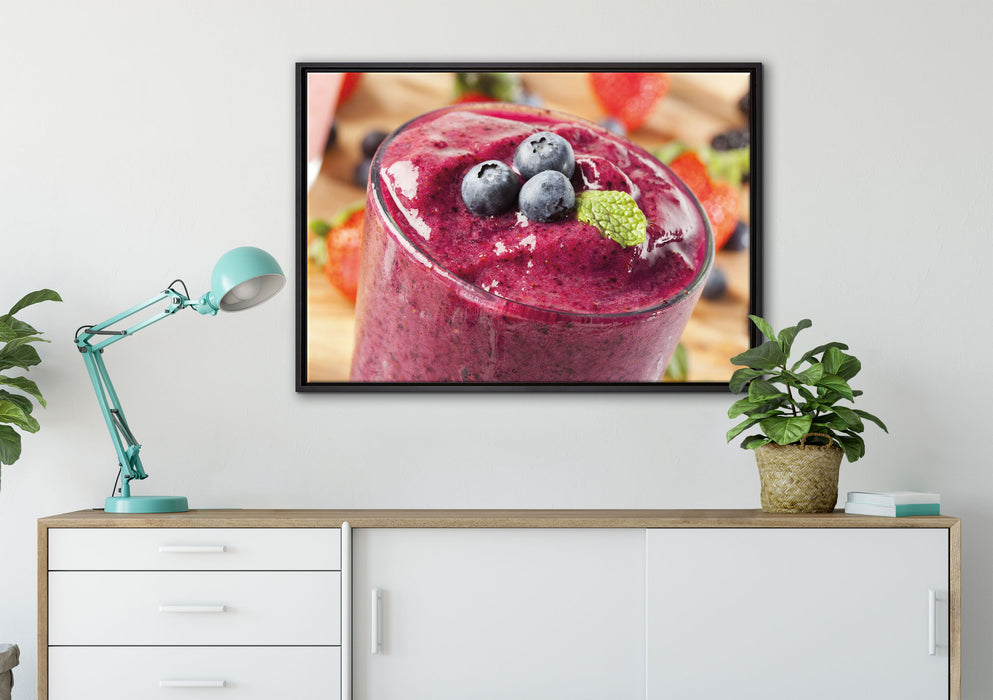 Leckerer Blaubeershake auf Leinwandbild gerahmt verschiedene Größen im Wohnzimmer