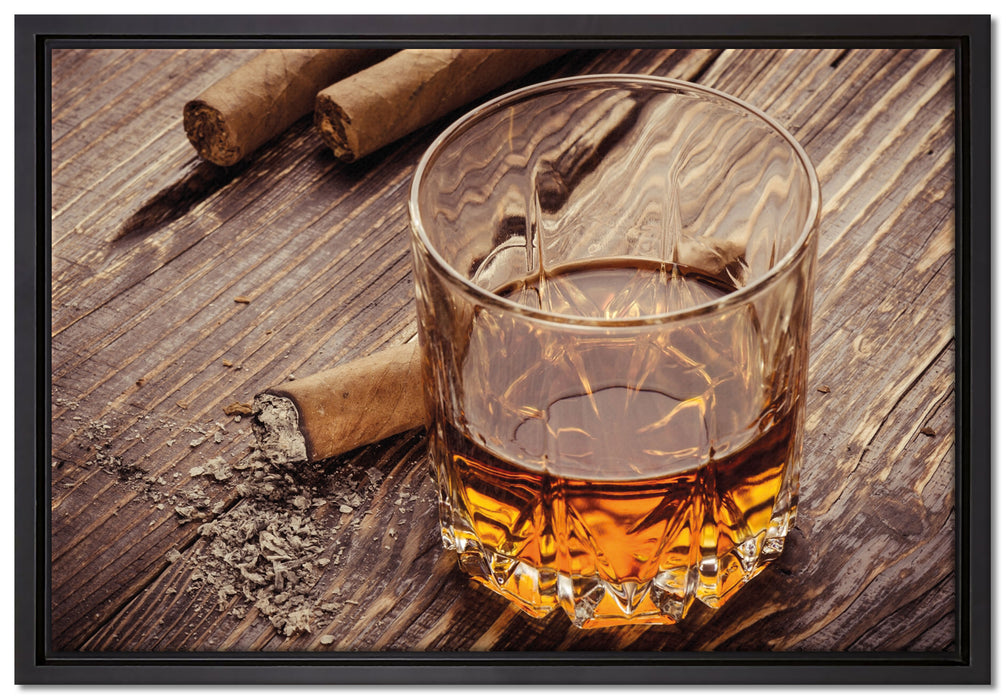 Whiskey und Zigarren auf Leinwandbild gerahmt Größe 60x40