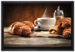Croissant zum Kaffee auf Leinwandbild gerahmt Größe 60x40