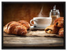 Croissant zum Kaffee auf Leinwandbild gerahmt Größe 80x60