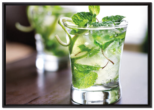 Cocktail mit Pfefferminz auf Leinwandbild gerahmt Größe 100x70