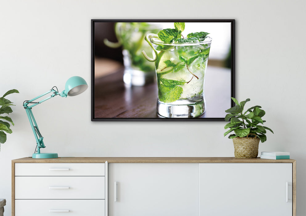Cocktail mit Pfefferminz auf Leinwandbild gerahmt verschiedene Größen im Wohnzimmer