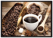 Edler Kaffee und Kaffeebohnen auf Leinwandbild gerahmt Größe 100x70