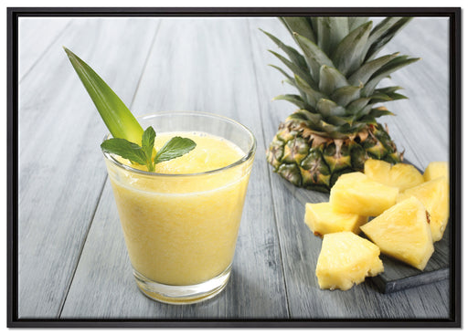 Ananas Cocktail auf Holztisch auf Leinwandbild gerahmt Größe 100x70