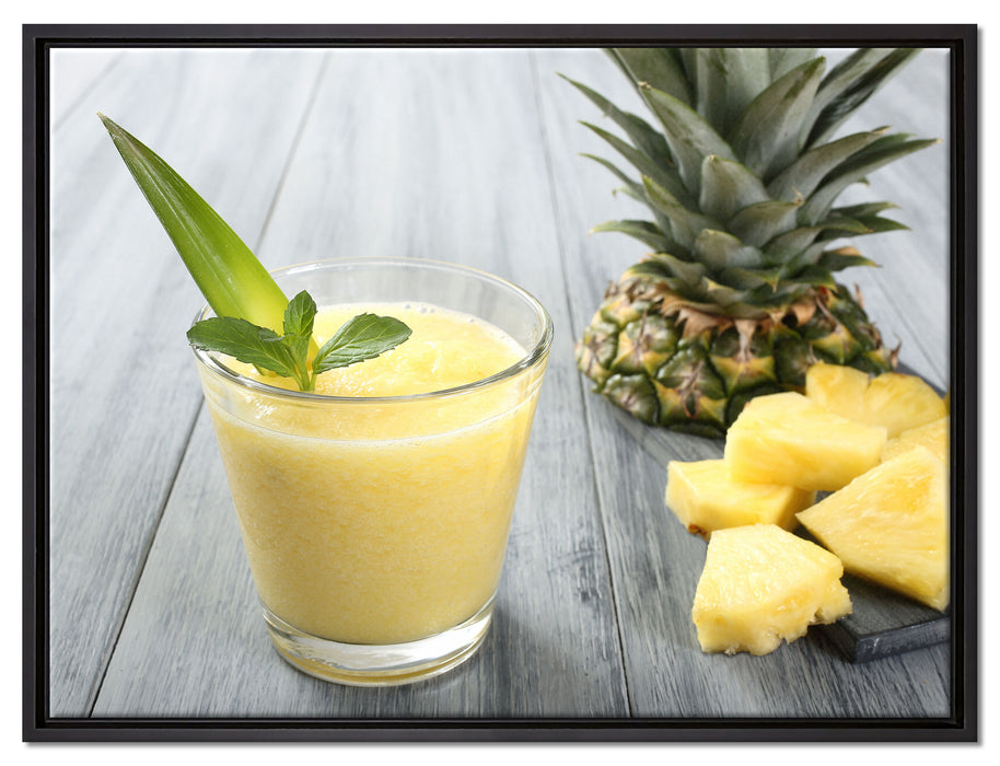 Ananas Cocktail auf Holztisch auf Leinwandbild gerahmt Größe 80x60