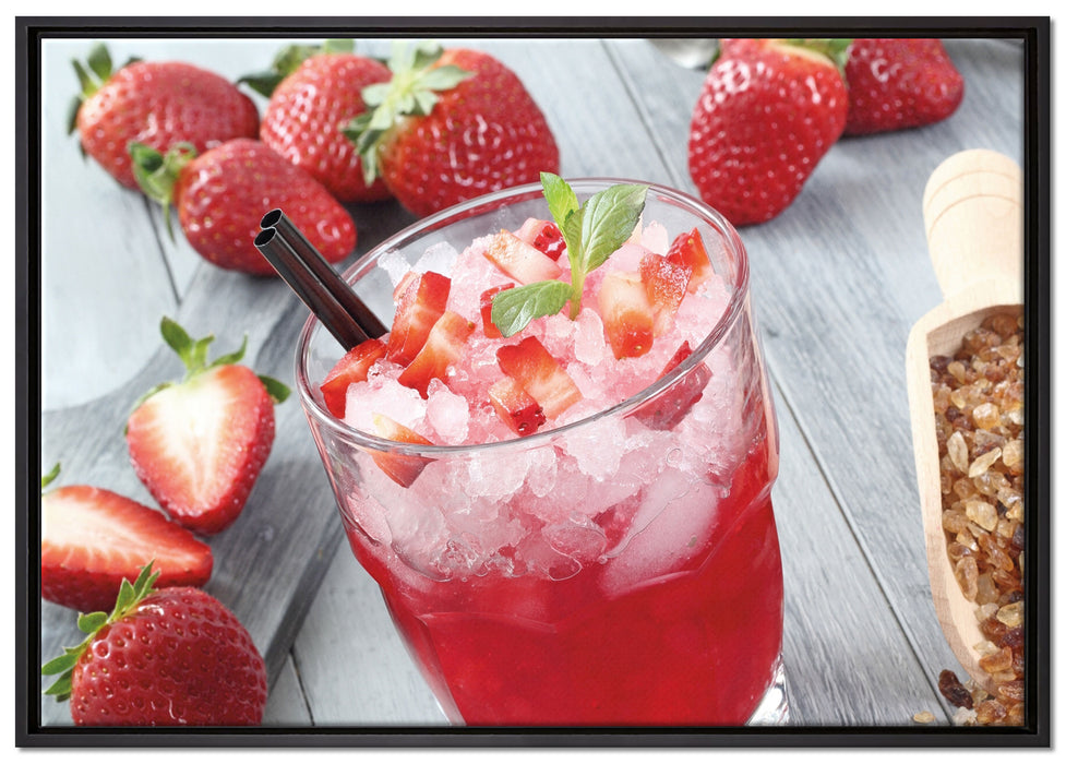 Leckerer Erdbeercocktail auf Leinwandbild gerahmt Größe 100x70