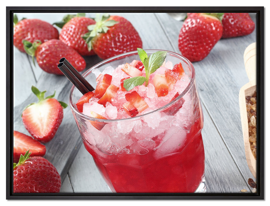 Leckerer Erdbeercocktail auf Leinwandbild gerahmt Größe 80x60