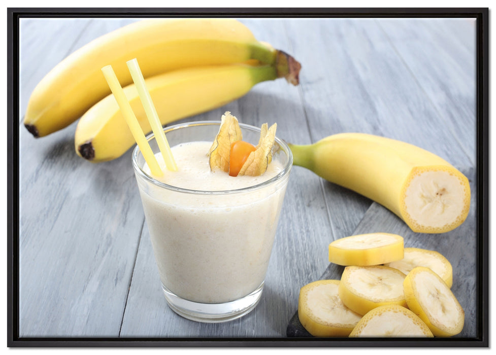 Verführerischer Bananenshake auf Leinwandbild gerahmt Größe 100x70