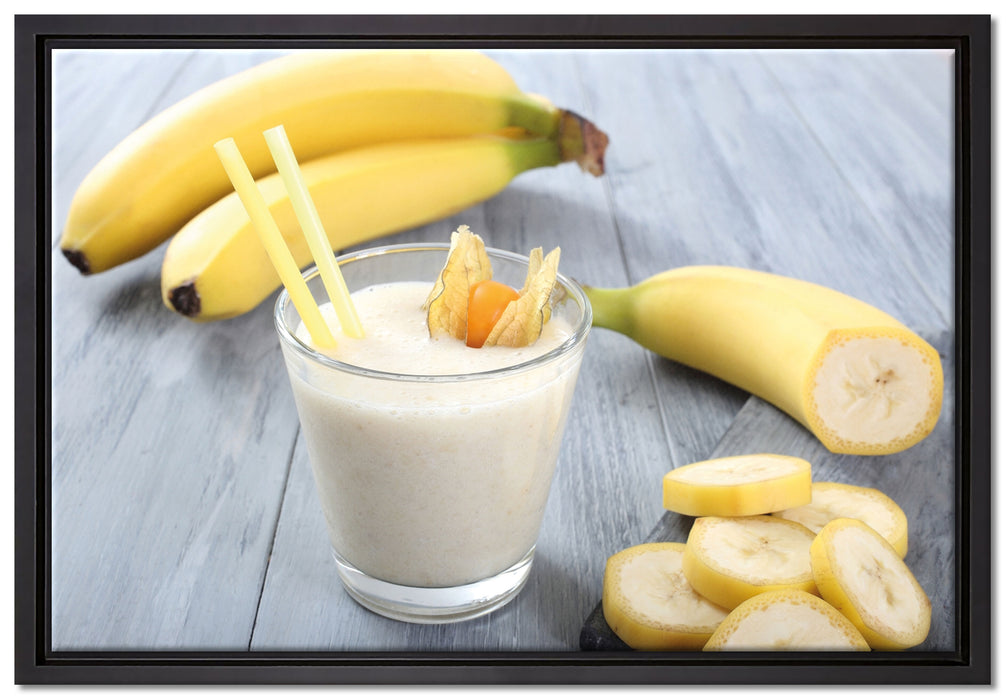 Verführerischer Bananenshake auf Leinwandbild gerahmt Größe 60x40